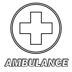 Simple Illustration of medical cross with word AMBULANCE. Isolated flat icon