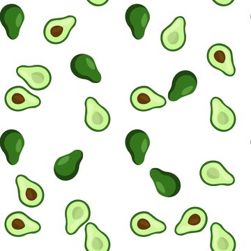 Seamless pattern with bright and green avocado on a white background. Print for bed linen and fabrics, wrapping paper and wallpaper.
 Stock vector illustration for decoration and design.