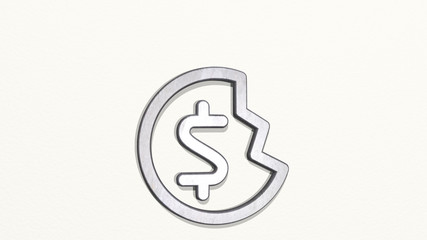 currency dollar break 3D icon on the wall, 3D illustration
