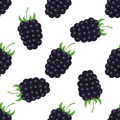 
Seamless pattern with bright and juicy blackberries on a white background. Print for bed linen and fabrics, wrapping paper and wallpaper.
 Stock vector illustration for decoration and design.