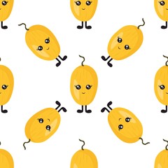 Seamless pattern with bright melons with eyes and legs on a white background. Print for bed linen and fabrics, wrapping paper and wallpaper.
Stock vector illustration for decoration and design.