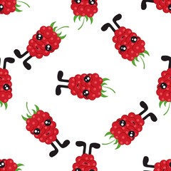 Seamless pattern with bright raspberries with eyes and legs on a white background. Print for bed linen and fabrics, wrapping paper and wallpaper.
Stock vector illustration for decoration and design.