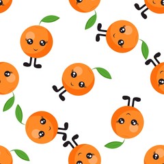 Seamless pattern with bright tangerine with eyes and legs on a white background. Print for bed linen and fabrics, wrapping paper and wallpaper.
Stock vector illustration for decoration and design.