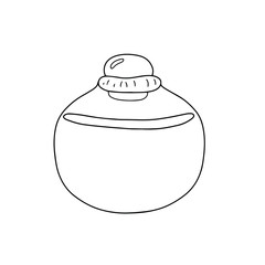 Vector outline illustration of witch poison bottle, fiol for making magic, cooking a potion, simple doodle hand drawn image, black and white drawing for Halloween holiday celebrations