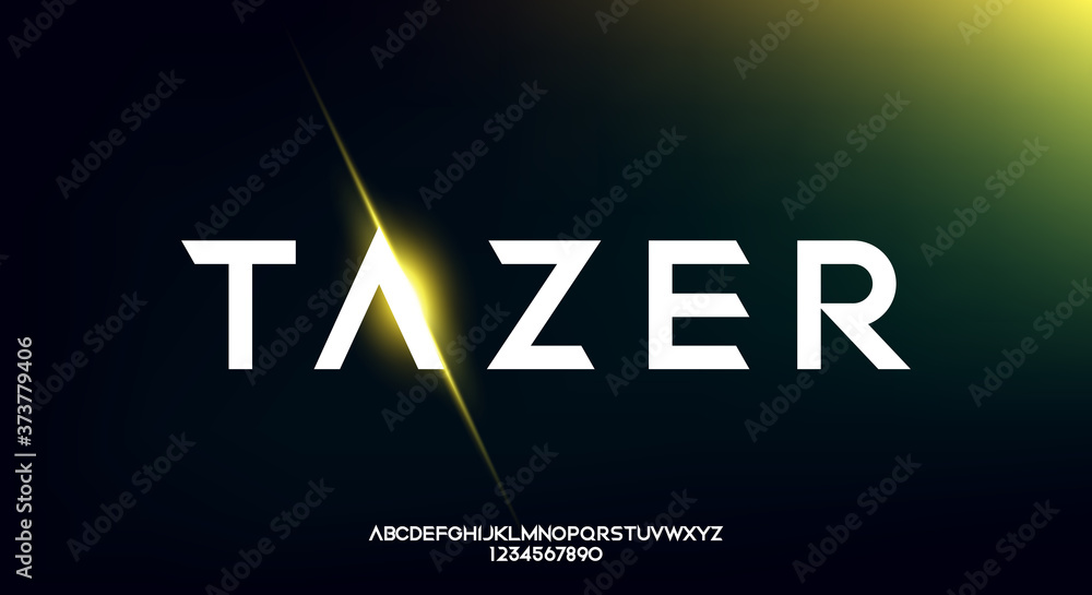 Wall mural tazer, an abstract technology futuristic alphabet font. digital space typography vector illustration