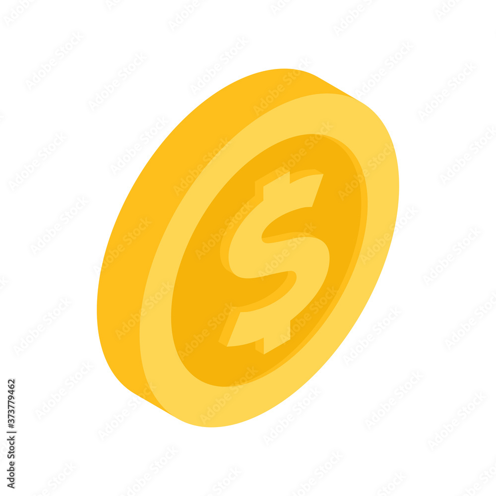 Wall mural isometric golden coin icon. isolated on white background