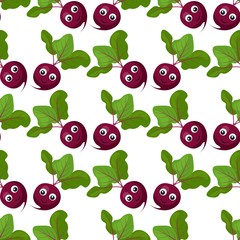 Seamless pattern with bright beets with cute eyes on a white background. Vegetable print print for bed linen and fabrics, wrapping paper and wallpaper.
Stock vector illustration for decoration