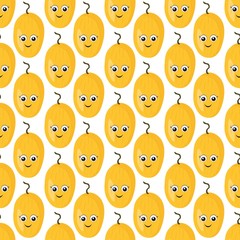 Naklejka premium Seamless pattern with bright melons with cute eyes on a white background. Berry print print for bed linen and fabrics, wrapping paper and wallpaper. Stock vector illustration for decoration and design