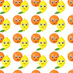 Seamless pattern with tangerines and lemons with cute eyes on a white background. Fruit print print for bed linen and fabrics, wrapping paper and wallpaper.
Stock vector illustration for decoration