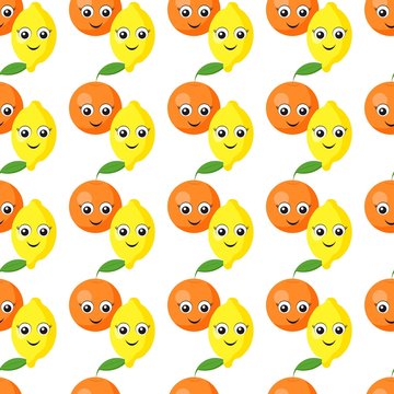 Seamless pattern with tangerines and lemons with cute eyes on a white background. Fruit print print for bed linen and fabrics, wrapping paper and wallpaper.
Stock vector illustration for decoration