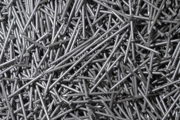 Metal Nails. Texture. Many new long iron nails. Background for wallpaper.