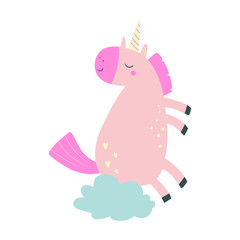 Cute unicorn. Cartoon style vector illustration with unicorn. Vector illustration in flat style. Great design element for sticker, patch or poster. 