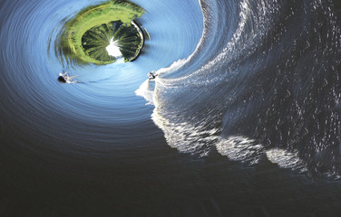 Little planet transformation of spherical panorama 360 degrees. Spherical abstract aerial view on a...
