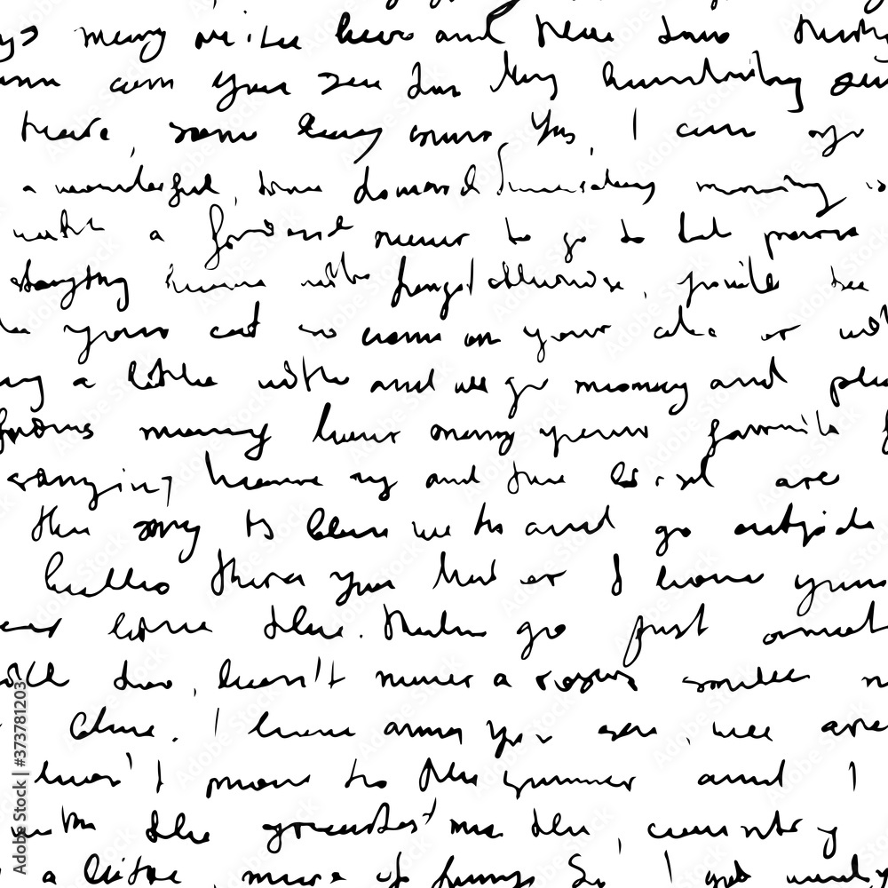 Fototapete seamless vector pattern imitating handwritten messy text, unreadable, illegible doodle cursive scrip