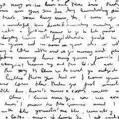 Seamless vector pattern imitating handwritten messy text, unreadable, illegible doodle cursive script background