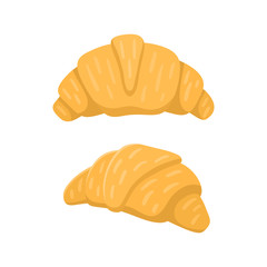 Two cartoon baked croissants isolated on white