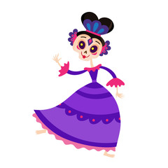 Vector mexican woman for day of the dead isolated on white