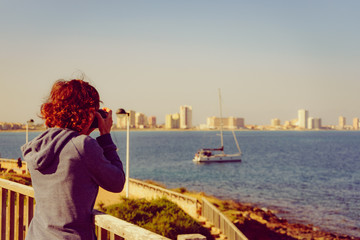 Fototapeta na wymiar Tourist woman visit Cape Palos in Spain