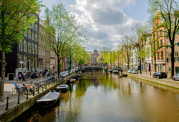 Amsterdam Canal Scene on Cloudy Day