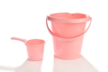 Pink Plastic Bucket isolated on white background
