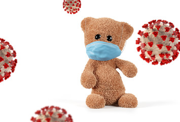 cute teddy covered mouth. concept of face mask 3d-illustration