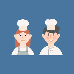 Collection of cute smiling children cooks or chefs.Flat cartoon vector illustration.