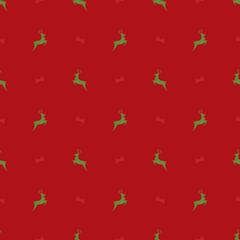 Christmas seamless pattern with reindeer on red background. Vector illustration.