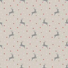 Christmas seamless pattern with reindeer on gray background. Vector illustration. © Nika