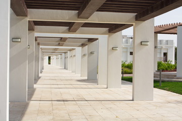 A covered walkway at a public park in Doha, Qatar.