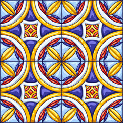 Ceramic tile pattern. Typical ornate portuguese or italian ceramic tiles. Decorative abstract background. Seamless retro vector