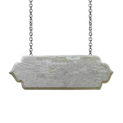 Wooden sign hanging on a chain isolated on white