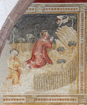 Cristo prega nell'orto degli ulivi; affresco nella chiesa di San Cipriano a Sarentino (Bolzano)