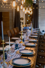 blue and gold boho wedding decor