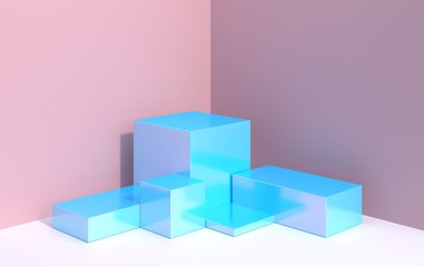 Obraz premium Podium for displaying products from cubes of blue gradient, 3d render