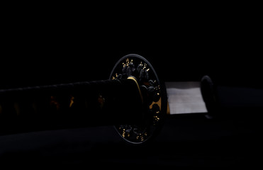 Wakizashi Sword on black background.(Close up)