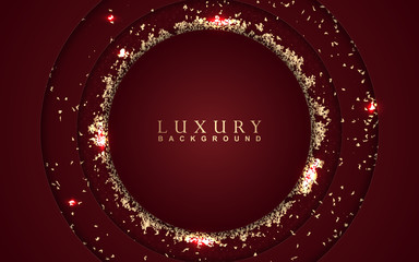 Luxury background design red and rose golden element decoration. Elegant paper art shape vector layout template for use cover magazine, poster, flyer, invitation, product packaging, web banner