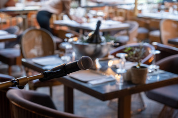 Restaurant scene microphone good food good music