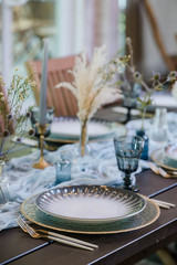 blue and gold boho wedding decor