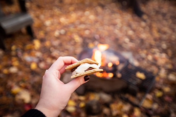 Hand holding s'mores 