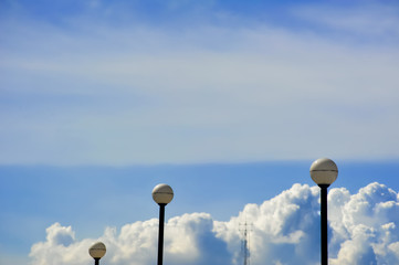 Lamp pole with cloudy sky background in Bangkok Thailand 