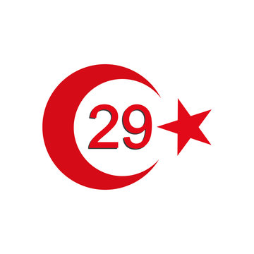 turkey republic independence date with crescent moon and star, flat style