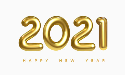 Obraz na płótnie Canvas Happy New Year 2021 greeting card. Golden metallic numbers 2021