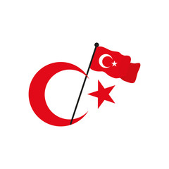 crescent moon and star with turkey flag, flat style