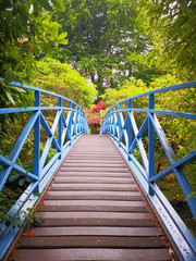 Close up of blue bridge from Johnstone Gardens, Aberdeen, UK.