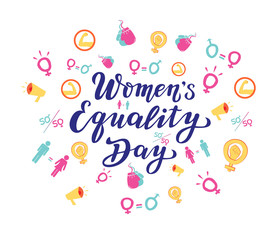 womens equality day lettering text. calligraphy for print or web. august celebrations. girl power. we can do it;