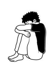 Sitzender Trauriger Mann am Boden Trauern Unglücklich Depression Hoffnungslos 