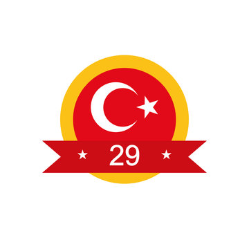 decorative badge with turkey flag and turkey republic date design, flat style