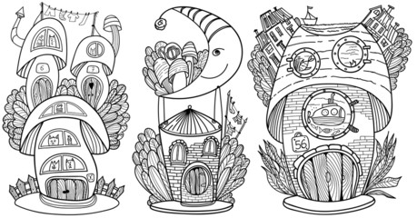 Cartoon vector winter house coloring page. Fully editable. Cute winter nursery illustration on white background. Ready for print. Can be used for coloring book, sticker, poster, print, fabric, textile