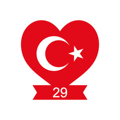 heart with turkey republic day design, flat style