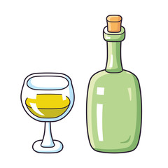 White wine bottle and glass isolated